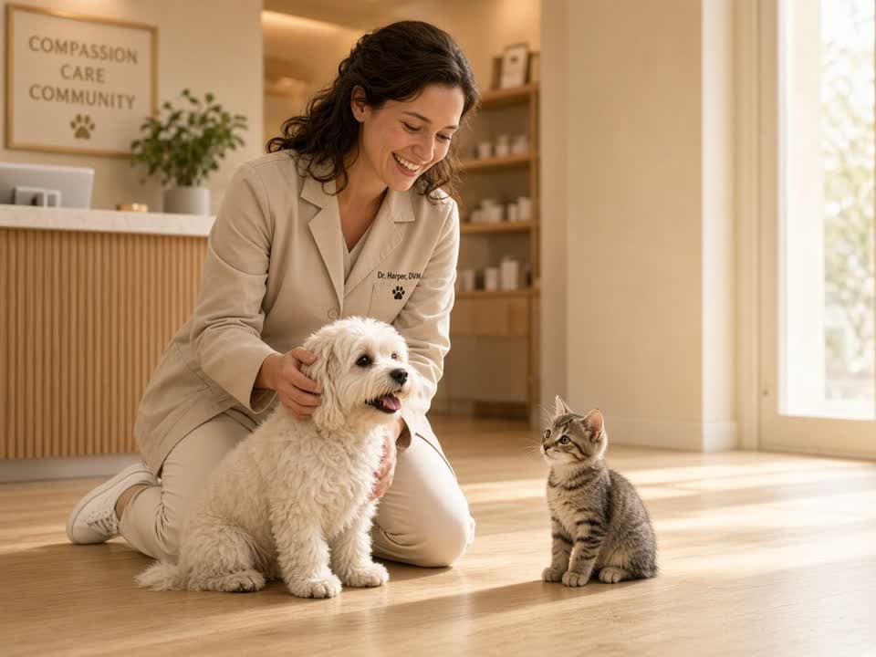 Ekibimiz resepsiyonda köpek ve kedi ile ilgileniyor