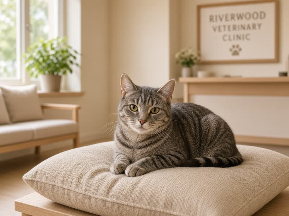 Kliniğimizde sakin bir şekilde bekleyen bir kedi